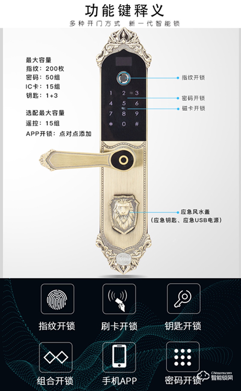 纹盾美智能锁  H610简欧新中式智能锁