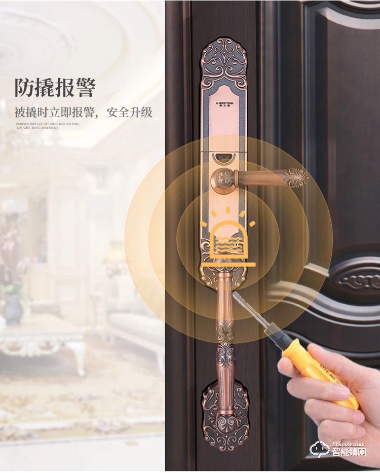 索立捷智能锁 S-128防盗门欧式半自动别墅门指纹智能锁