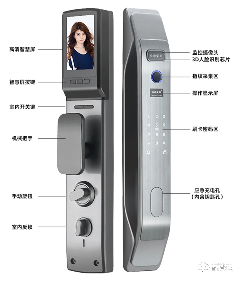 洛克曼S15-2智能锁3D人脸识别 手机APP远程抓拍  
