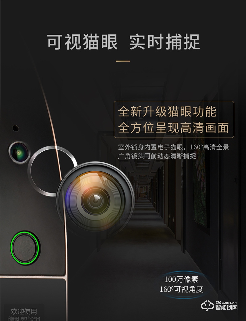 德利DZ001D智能锁 可视猫眼手机App指纹锁密码锁