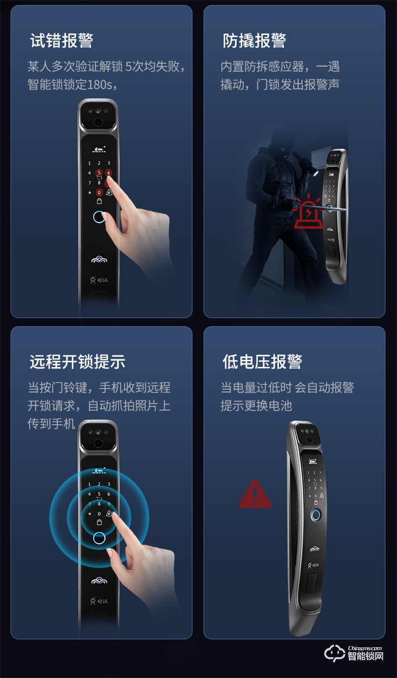 好汉6号3D人脸识别指纹锁 家用全自动防盗门智能密码锁